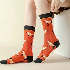 Orange Horse Pattern Socks